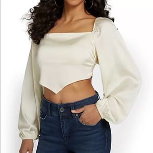 New York & Co. IVORY SATIN V-FRONT BLOUSE - EMORY PARK